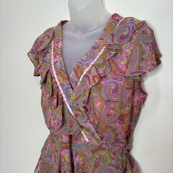 Vintage 90s Y2K Paisley Pink Ruffle Skirt and top set size 14 Petite boho Flowy - Picture 3 of 9
